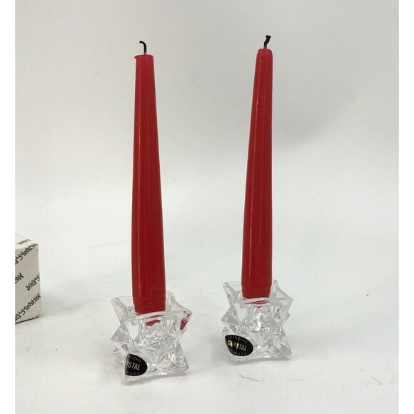 VTG Fifth Avenue 24% Lead Crystal Glass Star Set Of 2 Taper Candle Holders - Picture 7 of 10